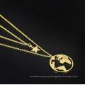 Stainless Steel Gold Plated Women Multilayer Necklace Start World Map Pendent Necklace